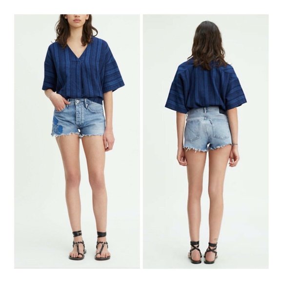 Levis Western Frayed Cut off Jean Shorts Hi-Rise - Picture 7 of 13